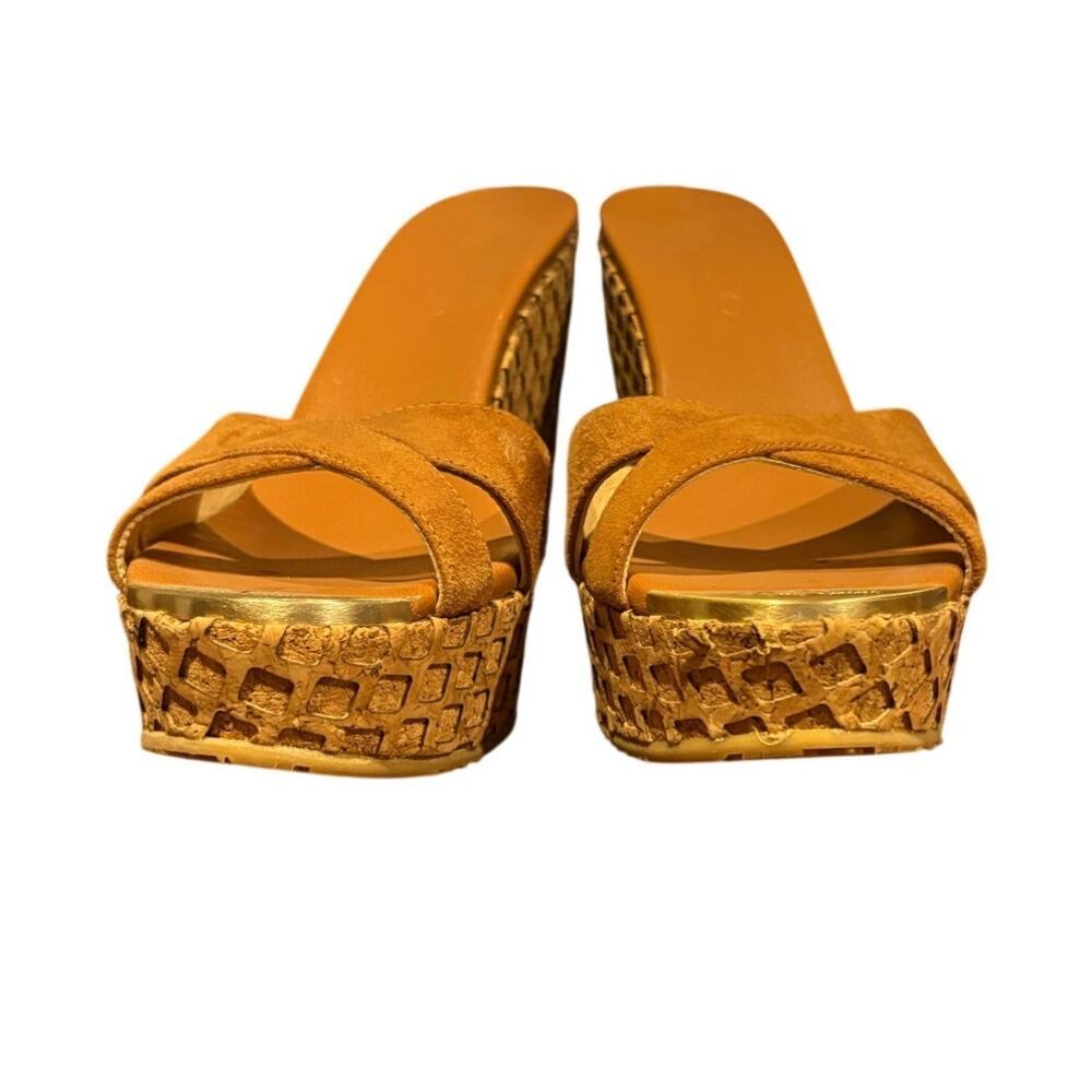 Jimmy Choo suede 105 MM tan brown wedges 37 1/2 7 - Picture 4 of 11